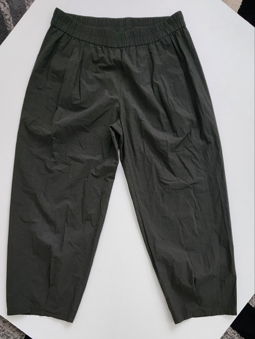 Eileen Fisher Organic Cotton Dark Green Pull-On Crop Pants Medium M